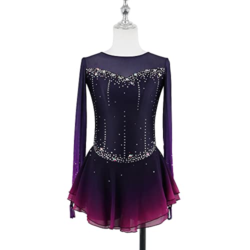 kzytamz Damen Eisrock Maßgeschneidert Hohe Elastizität Berufswettbewerb Langarm Atmungsaktive Skating Kleid Maßgeschneiderte Wettbewerbsleistung Kleidung, (XXS,Purple) von kzytamz