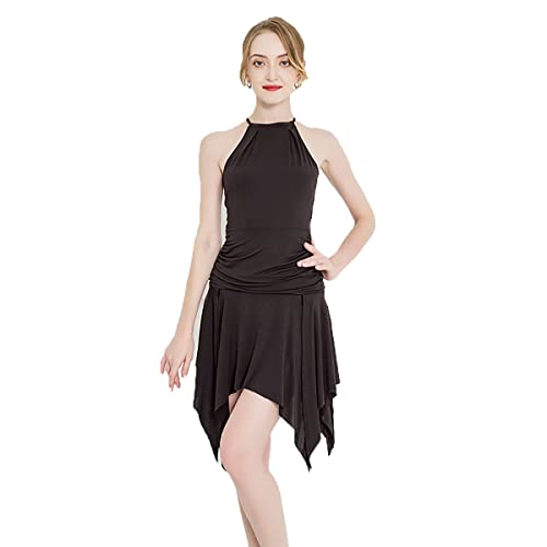 kzytamz Damen Latein Tanzkleid, Eleganter rückenfreier Damenrock aus Strass mit Dance Outfits Bühnen Performance Verschleiß Salsa Tanz Kleider Tango Tanz Kostüme (XXL,Black) von kzytamz