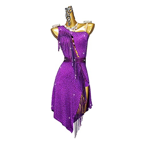 kzytamz Damen Latein Tanzkleid Tango Cha Cha Rumba Für Damen Ärmelloser Tango Walzer Performance Rock Neckholder Ballsaal Wettkamp Tanzkleidung Hohle Cha Cha Salsa Kostüme (L,Purple) von kzytamz