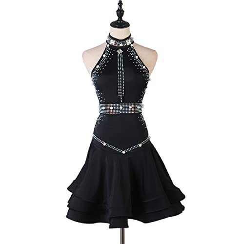 kzytamz Damen Latein Tanzkleider Stehkragen äRmellos Latein Turnierkleid Ballsaal RüCkenfrei Salsa Samba Gitba KostüM Salsa Tanzen Outfit Tango Soziale Wettbewerb KostüMe (L,Black) von kzytamz