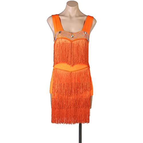 kzytamz Damen Latin Dance Kleider Orange Wide Sling Fransen Latin Competition Dress Ballsaal Salsa Samba Kostüm Schlitzrock Für Frauen Flamenco Kleid Walzer Performance Kleid (M,Orange) von kzytamz