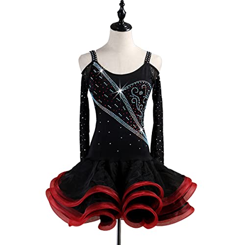 kzytamz Damen Sling Schwarz Latein Tanzkleider Lange Ärmel Latein Wettkampfkleid Ballsaal für Latin Cha Cha Rumba Samba Tango Latein Trainingskleid Walzer Performance Kleid (M,Black) von kzytamz