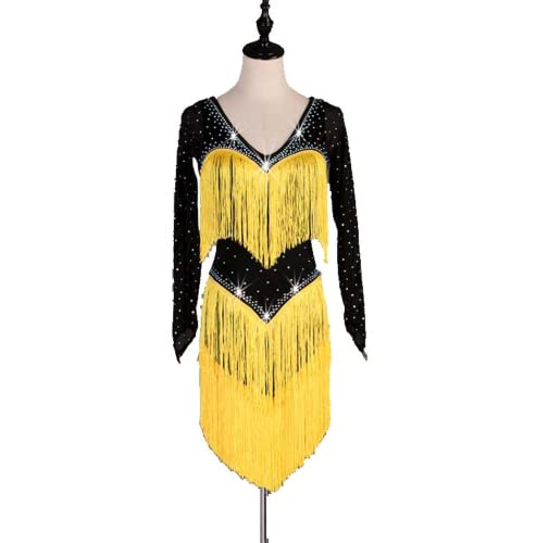 kzytamz Damen Tanzkleid Glänzend Pailletten Kleid Tanzwettbewerbskleider Für Frauen Halloweem Fasching Party Kleid (S,Yellow) von kzytamz