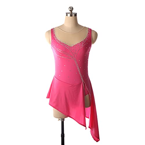 kzytamz Eiskunstlauf Kleid Damen, Mädchen Ärmellose Hochelastizität Open Back Tanzwettbewerb Performance Kleidung, (XXXS,Pink) von kzytamz