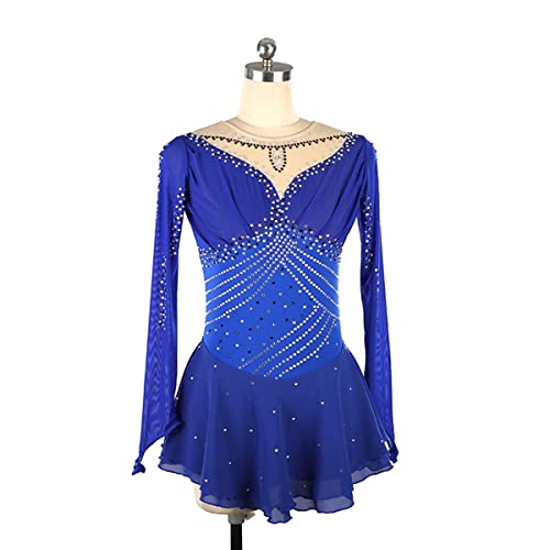 kzytamz Eiskunstlauf Kleid Damen Glitzer Langarm Ballettkleid Mit Asymmetrisch Tanzkleid mit Rock Mädchen Ballett Trikot Turnanzug Ballettanzug Tanzkostüme (M,Blue) von kzytamz