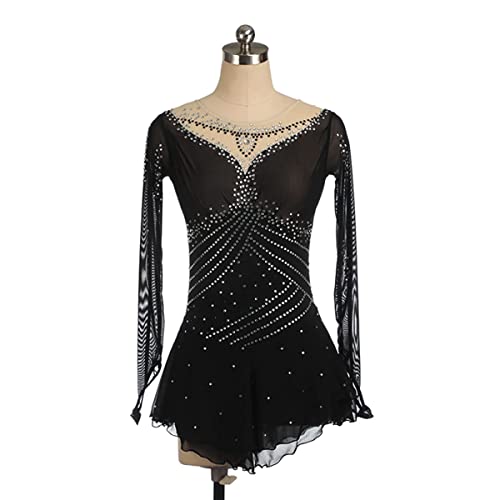 kzytamz Eiskunstlauf Kleid Damen Glitzer Langarm Ballettkleid Mit Asymmetrisch Tanzkleid mit Rock Mädchen Ballett Trikot Turnanzug Ballettanzug Tanzkostüme (S,Black) von kzytamz