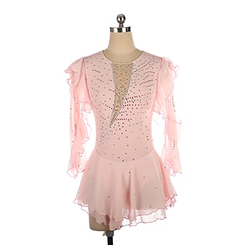 kzytamz Eiskunstlauf Kleid Damen Mädchen Lange Ärmel Glänzend Strass Gymnastik Frauen Mädchen Open Back Eislaufen Kleid (L,Pink) von kzytamz