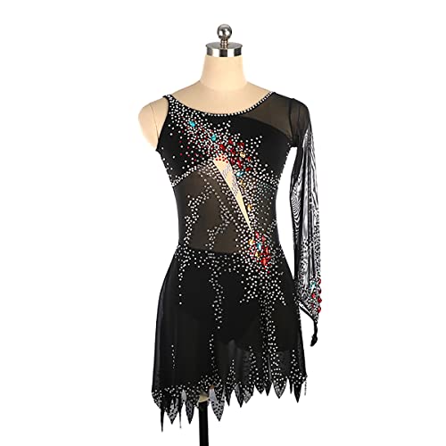 kzytamz Eiskunstlauf-Kleid Für Mädchen Frauen Eislaufen Wettbewerb Leistung Hohe Elastische Damen Skating KleidEine Hülse am Off -Shoulder (L,Black) von kzytamz