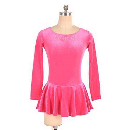 kzytamz Eiskunstlauf Kleid Für Mädchen Rollschuh Samt Hochelastisch Wettbewerb Eislaufbekleidung Rückenfrei Rollschuhlaufen Rock Mädchen Balletttanz Tutu Trikot Tanzkleidung (L,Pink) von kzytamz