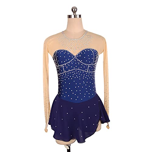 kzytamz Eiskunstlauf Kleid Glitzer Kostüme Damen Mädchen Turnanzug Gymnastik Wettkampfbekleidung Handgemachte Spitze Eiskunstlauf-Wettbewerb Damen-Kostüm Eislauf-Kleid, (XXXL,Blue) von kzytamz