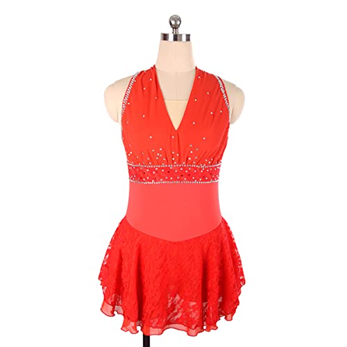 kzytamz Eiskunstlauf Kleid Mädchen, Hochelastizität Professioneller?Einfache Großzügige Eiskunstlauf Kleid?Ärmellos Tanzkleid Asymmetrisch Overalls Tanz-Body Gymnastikanzug Kostüm (XS,Red) von kzytamz