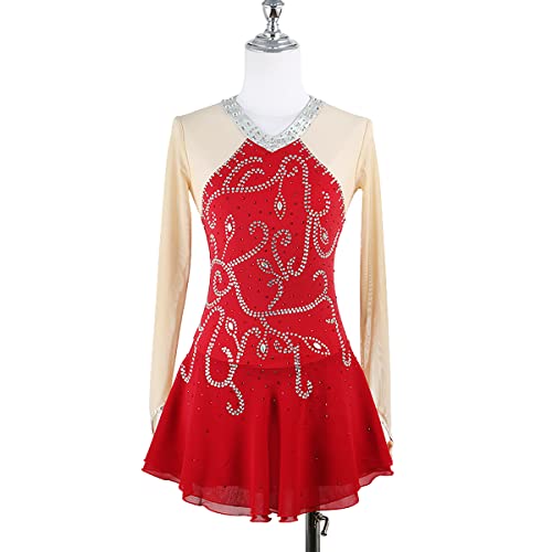 kzytamz Eiskunstlauf Kleid Mädchen Ballettkleid Ballettanzug Langarm Saum Ballett Tanz Trikot Leotard Gymnastikanzug Elegant (XL,Claret) von kzytamz