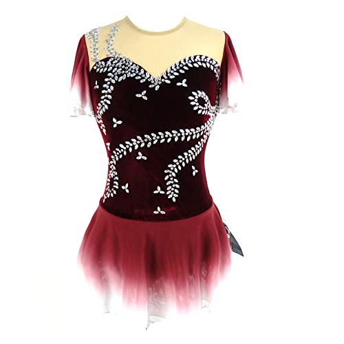 kzytamz Eiskunstlauf Kleid Mädchen Ballettkleid mit Strass Rollschuhkleid Rollschuhkleid Wettbewerb Professionel Kostüm Kristalle Ärmellos Eislaufen Kleid (XXS,Red) von kzytamz