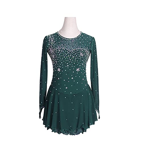 kzytamz Eiskunstlauf Kleid Winter Sport Figur Skating Eiskunstlauf Wettbewerb Kleid Handgemachte Mode Gradient Strass Atmungsaktives Wettkampfkostüm (XXL,Green) von kzytamz