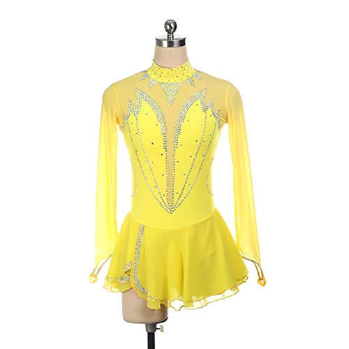 kzytamz Eiskunstlauf Kleider Figur Skating -Kleid Mädchen Eislaufkleid Elasthan Wettbewerb Eislaufbekleidung Hohe Elastizität (XL,Yellow) von kzytamz