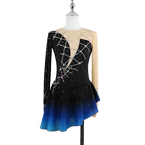 kzytamz Eiskunstlauf Wettkampf Kleid Für Mädchen Langärmliges Eislauf Mädchen Eiskunstlauf Kleider Spandex Hohe Elastizität Training Wettkampf Skating (XXXL,Blue) von kzytamz