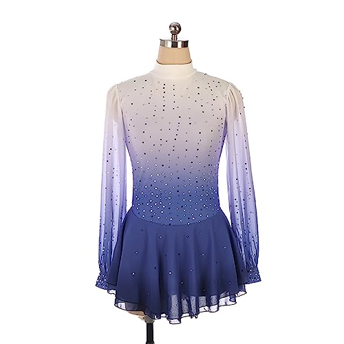 kzytamz Eiskunstlaufkleid Wettkampf Kostüm nach Bestellung Stretch Handgefertigt Lange Ärmel Performance Wear Eislaufkleider Rhythmische Gymnastik Rollschuh Rock Praxis (XXXL,Purple) von kzytamz