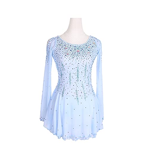 kzytamz Erwachsene Figur Eislaufen Kleid Kind Strass Gymnastik Competition Performance Wear Rückenfreies Trainingstanzkleid (S,Blue) von kzytamz