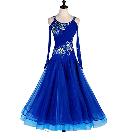 kzytamz Frauen-Elegante reizvolle Spitzenstickerei Modern Dance Kleider Tango Walzer BallsaalTanzen Kostüm Lange ?rmel Gro?er Schaukel Mit Strass Kristall (S,Blue) von kzytamz