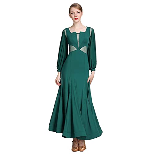 kzytamz Frauen Laterne Langarm Tanzkostüm Fließendes Kleid mit schwingendem Rock für lateinamerikanischen Gesellschaftstanz Lyrische Tanzkleidung mit schmaler Passform (M,Dark Green) von kzytamz