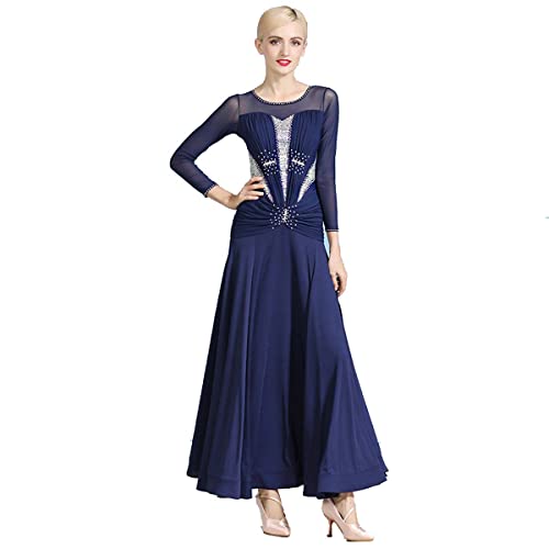 kzytamz Gesellschaftstanzkleid für Damen mit Diamond Drawstring Standard-Tanzkostüm Fließende Walzer-Wettkampfkleider (S,Dark Blue) von kzytamz