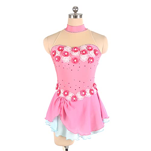 kzytamz Glitzer Eiskunstlauf Kleid, Eiskunstlauf-Performance,professionelles Kostüm,Kristalle,elastischer Stoff,ärmellos, Trikot Body mit Strass Wettbewerb Kostüm Gymnastikanzug (XXXL,Pink) von kzytamz