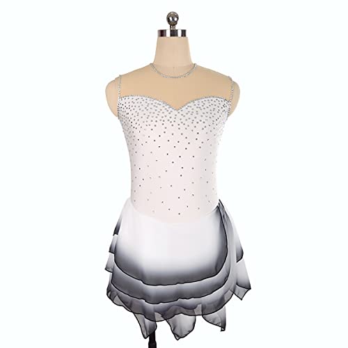 kzytamz Glitzer Eiskunstlauf Kleid mädchen Damen Ballettkleid Tanzkleid Rollschuhkleid Trikot Ärmellos mit Strass Mädchen Lyrischer Tanz Kostüm Balletttanz Tutu Trikot Tanzkleidung (M,White) von kzytamz