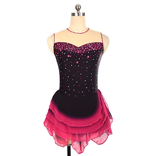 kzytamz Glitzer Eiskunstlauf Kleid mädchen Damen Ballettkleid Tanzkleid Rollschuhkleid Trikot Ärmellos mit Strass Mädchen Lyrischer Tanz Kostüm Balletttanz Tutu Trikot Tanzkleidung (S,Rose red) von kzytamz