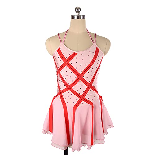 kzytamz Kinder Mädchen Eiskunstlauf Kleid Damen Professionelle Figur Eislaufen Kleid Kind Strass Gymnastik Leotard Ballett Tanz Sparkly Tutu Kleid (XXXS,Pink) von kzytamz