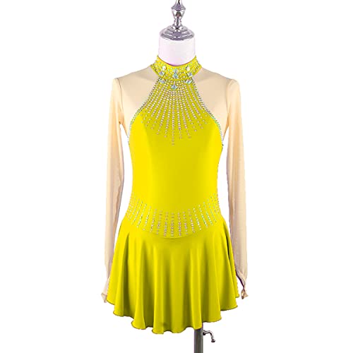 kzytamz Kinder Mädchen Eiskunstlauf Kleid Damen SchlittschuhEiskunstlauf Kleid Mädchen Gymnastik Ballett EIS Rollschuhlaufen Performance Kostüm (XXXL,Yellow) von kzytamz