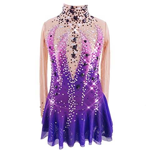 kzytamz Kinder Mädchen Eiskunstlauf Kleid Frauen Einfache Großzügige Figur Skating Kleid Kid Girls Langhülle Rollkragenpulse Lila Gradient Gymnastik Aktivkleidung (L,Purple) von kzytamz