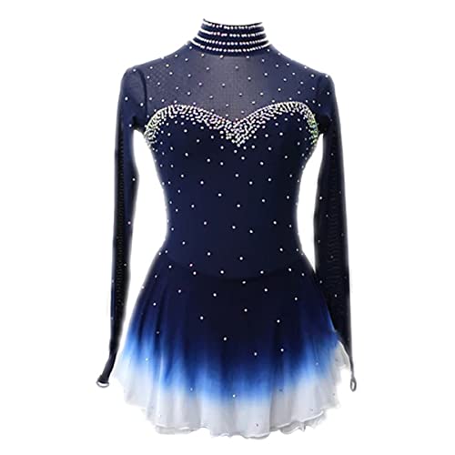 kzytamz Kinder Mädchen Eiskunstlauf Kleid Ladies Professional Figur Skating -Wettbewerb Kleider Kid Girls Blue Long Sleeves Strass -Turner Gymnastik Trikot (S,Blue) von kzytamz