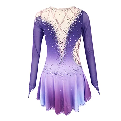 kzytamz Kinder Mädchen Eiskunstlauf Kleid Mädchen Eiskunstlauf Kleid Winter Sport Figure Skating Kleid Lange Ärmel Strass Kid Girls Gradient Gymnastik Activewear Sparkly Trikot (XXS,Purple) von kzytamz