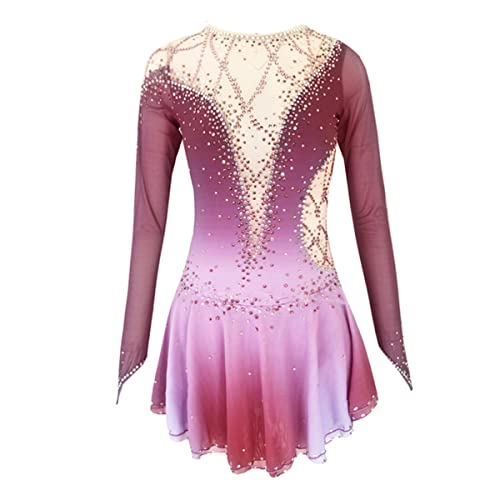 kzytamz Kinder Mädchen Eiskunstlauf Kleid Mädchen Eiskunstlauf Kleid Winter Sport Figure Skating Kleid Lange Ärmel Strass Kid Girls Gradient Gymnastik Activewear Sparkly Trikot (XXXL,Burgundy) von kzytamz