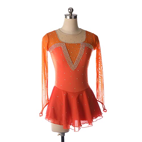 kzytamz Kinder Mädchen Eiskunstlauf Kleid Skatingrock Lady Girls Girls Langarm Trikots Winter Sportart Skating Kleid Crystal Activewear Mädchen Eiskunstlauf Kleid (XL,Orange) von kzytamz