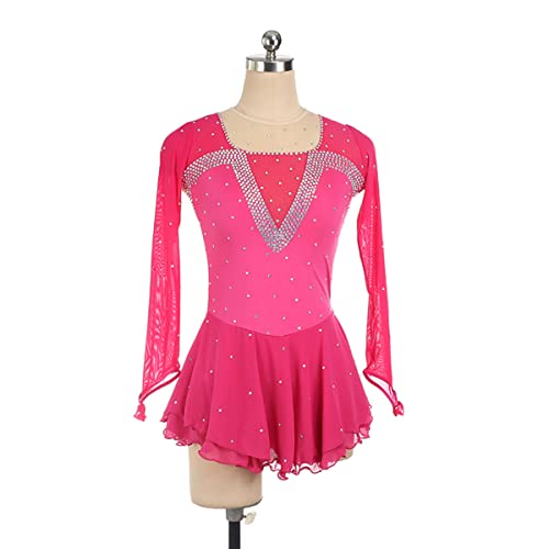 kzytamz Kinder Mädchen Eiskunstlauf Kleid Skatingrock Lady Girls Girls Langarm Trikots Winter Sportart Skating Kleid Crystal Activewear Mädchen Eiskunstlauf Kleid (XS,Rose red) von kzytamz