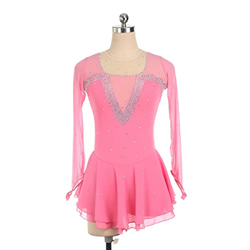 kzytamz Kinder Mädchen Eiskunstlauf Kleid Skatingrock Lady Girls Girls Langarm Trikots Winter Sportart Skating Kleid Crystal Activewear Mädchen Eiskunstlauf Kleid (XXS,pink) von kzytamz