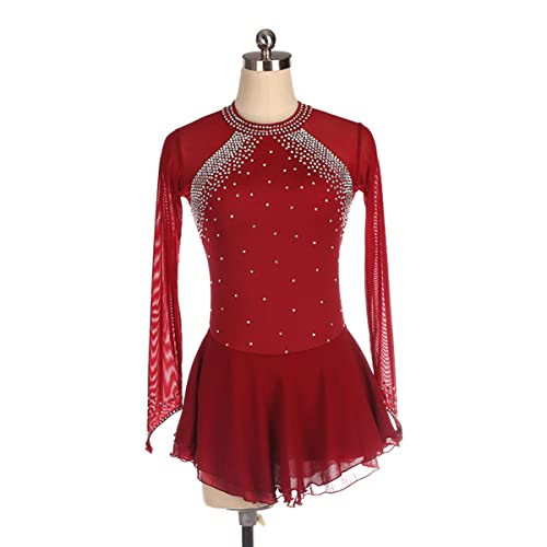 kzytamz Kinder Mädchen Eiskunstlauf Kleid Winter Schlittschuh Kostüm Mädchen Roller Eisfigur Schlittschuh Kleid Schlittschuh Rock Dame Ballerina Outfits (L,Burgundy) von kzytamz