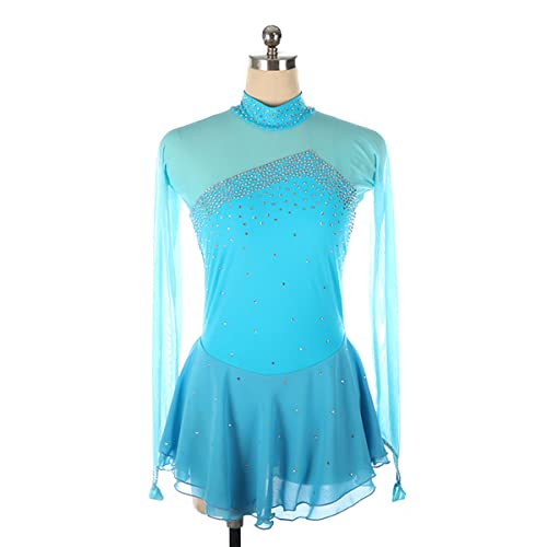 kzytamz Kinder Mädchen Eiskunstlauf Kleid Winter Skating Kostüm Mädchen Damen Professionelle Eiskunstlauf Wettbewerb Kleider Turtleneck Ballerina Outfits (L,Blue) von kzytamz