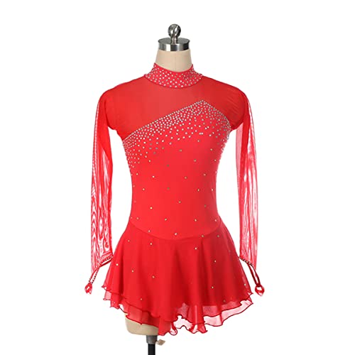 kzytamz Kinder Mädchen Eiskunstlauf Kleid Winter Skating Kostüm Mädchen Damen Professionelle Eiskunstlauf Wettbewerb Kleider Turtleneck Ballerina Outfits (M,Red) von kzytamz