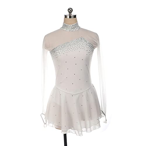 kzytamz Kinder Mädchen Eiskunstlauf Kleid Winter Skating Kostüm Mädchen Damen Professionelle Eiskunstlauf Wettbewerb Kleider Turtleneck Ballerina Outfits (M,White) von kzytamz