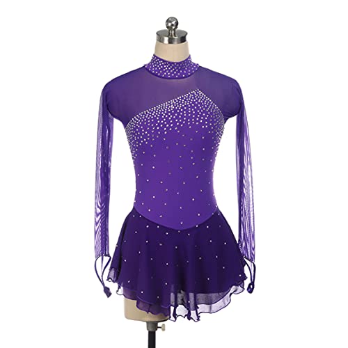 kzytamz Kinder Mädchen Eiskunstlauf Kleid Winter Skating Kostüm Mädchen Damen Professionelle Eiskunstlauf Wettbewerb Kleider Turtleneck Ballerina Outfits (S,Purple) von kzytamz