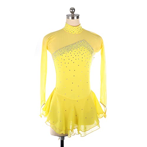 kzytamz Kinder Mädchen Eiskunstlauf Kleid Winter Skating Kostüm Mädchen Damen Professionelle Eiskunstlauf Wettbewerb Kleider Turtleneck Ballerina Outfits (XXL,Yellow) von kzytamz