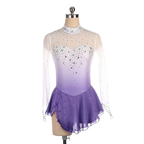 kzytamz Kinder Mädchen Eiskunstlauf Kleid Winter Sport Figur Skating Kleid Damen Rollkragenpullover Langarmprofessionelle Mädchen Gradient Gymnastics Aktivkleidung (S,Purple) von kzytamz