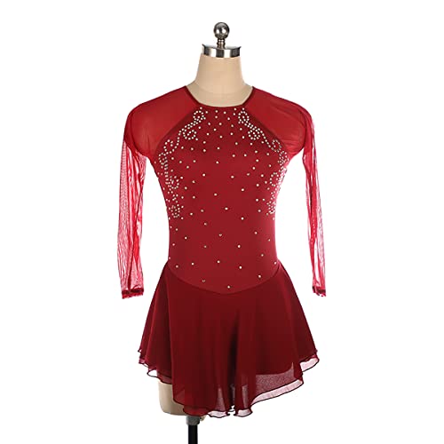 kzytamz Kinder Mädchen Mit Langen Ärmeln Eiskunstlauf Kleid Rollschuhkleid Tanzkleid Ballett Trikot Ballettkleid Frauen Ballettanzug Ballettrock Wettbewerb Tanz Kostüm (S,Red) von kzytamz