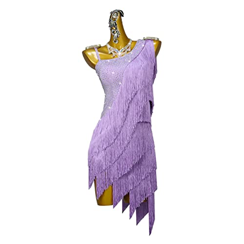 kzytamz Kleider Für Latein-Tanzwettbewerbe Quasten Tango Professionelle Damen Tanzkleider Standard Cha Cha Performance Tanzkleid Für Samba Rumba Luxus (L,Purple) von kzytamz