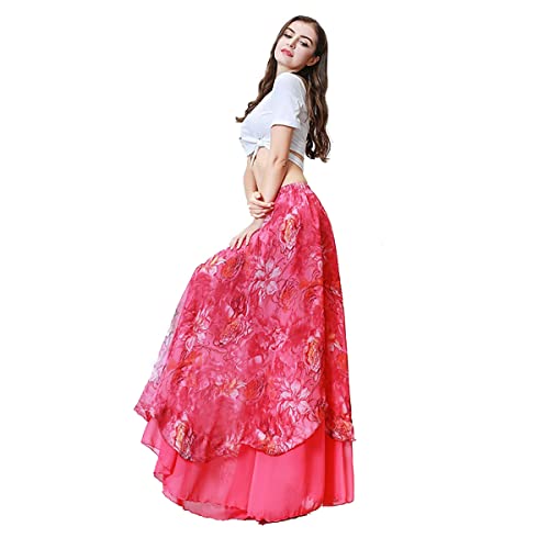 kzytamz Lady's Belly Dance Chiffon Kurzarm Top Bauchtanz Schlitz Kostüm Für Frauen Karneval Kostüme (M,Rose) von kzytamz