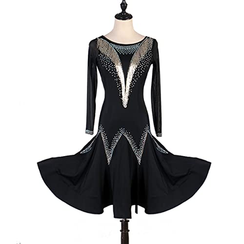 kzytamz Latein-Tanzkleider für Damen Ballsaal Schwarz Latein-Wettkampfkleid Lange Ärmel Salsa Samba ChaCha Kurzer Rock Für Frauen Flamenco Kleid Tango Soziale Wettbewerb Kostüme (XL,Black) von kzytamz