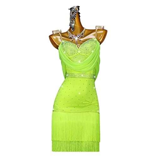 kzytamz Lateinisches Tanzkleid Damen Fransen Latin Dance Kleider Rockschaukel mit Fransen Strenchy Spandex Zumba Tango Cha Cha für Damen (S,Green) von kzytamz