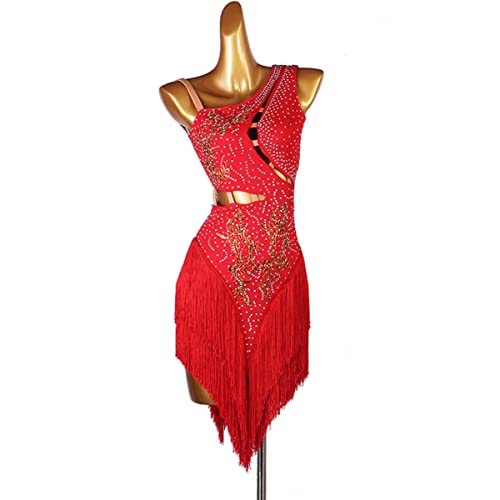 kzytamz Lateinisches Tanzkleid Damen Fransen Latin Dance Kleider für Frauen Ballsaal Salsa Samba Rumba ChaCha Kostüm Beruf Latin Competition Dress Walzer Performance Kleid (XXL,Red) von kzytamz